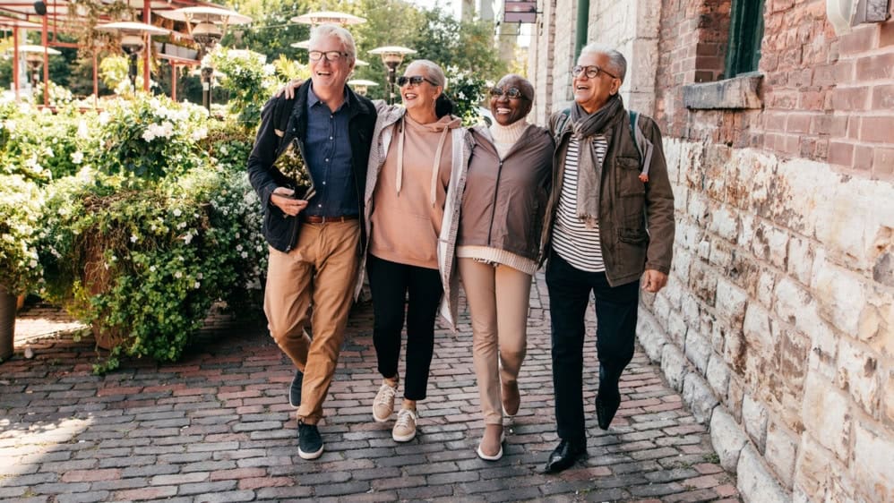 Two couples walking